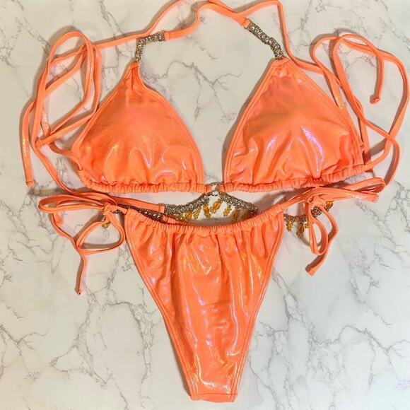 MODA MINX MAGIC IN MAKO WRAP TRIANGLE XL & RUCHED TIE SIDE BIKINI BOTTOMS L $79 - Picture 13 of 14